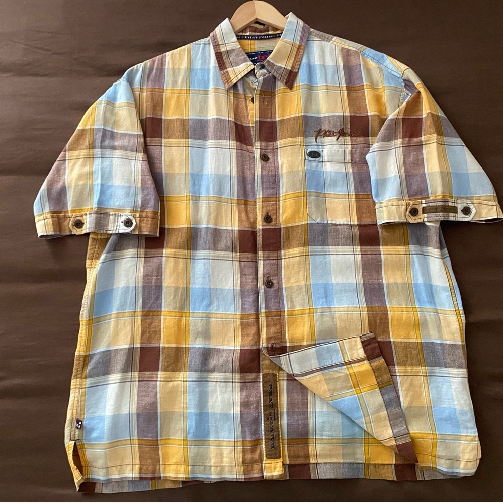 Phat Farm Blue, Yellow, and Brown Plaid Shirt - Picture 8 of 11